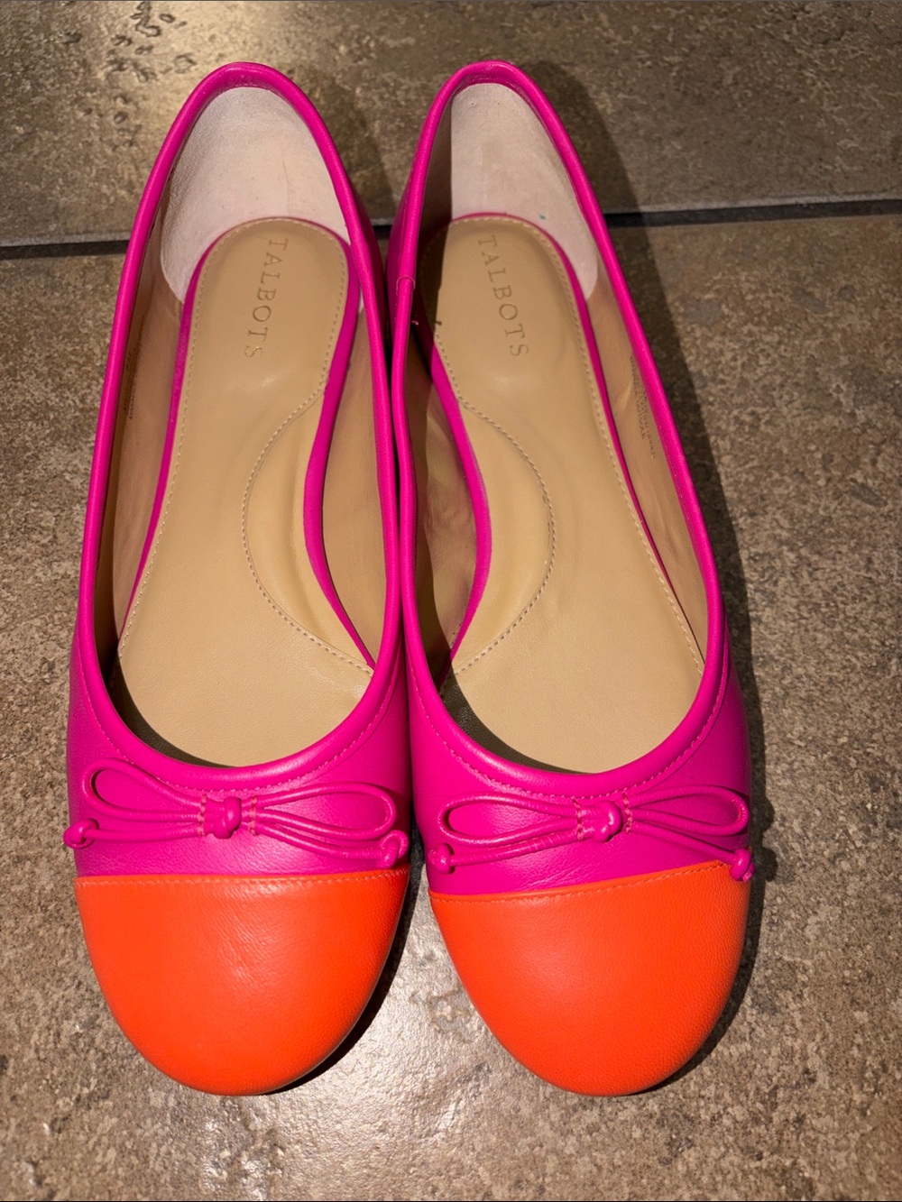 Talbots Pink and Orange Two-Tone Cap-Toe Ballet Flats